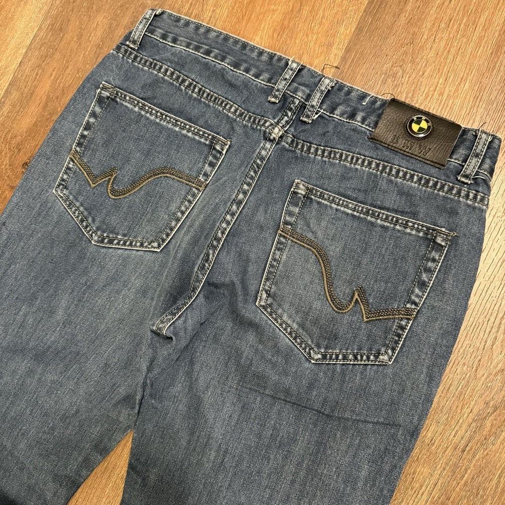 VTG Style BMW Branded Blue Denim Jeans Medium‎ Wash BSBM Leather Patch